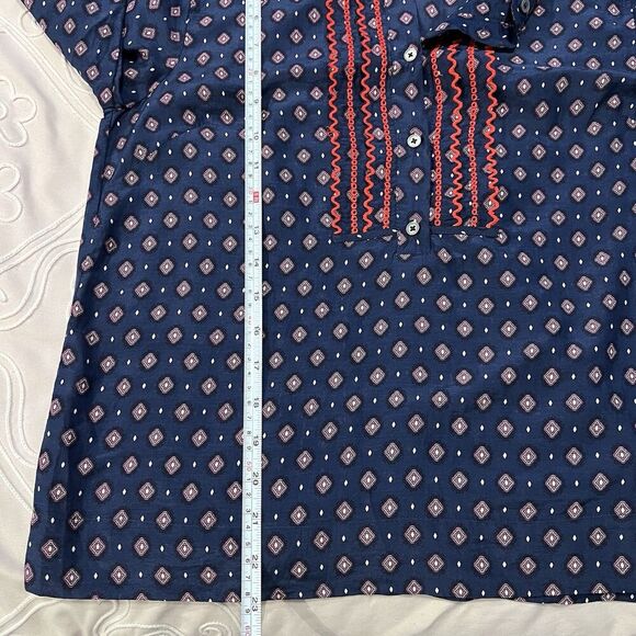 J Crew Embroidered Bell Sleeve Silk Blend Top Boho Size 4 Long Sleeve Ruffle - Picture 10 of 11